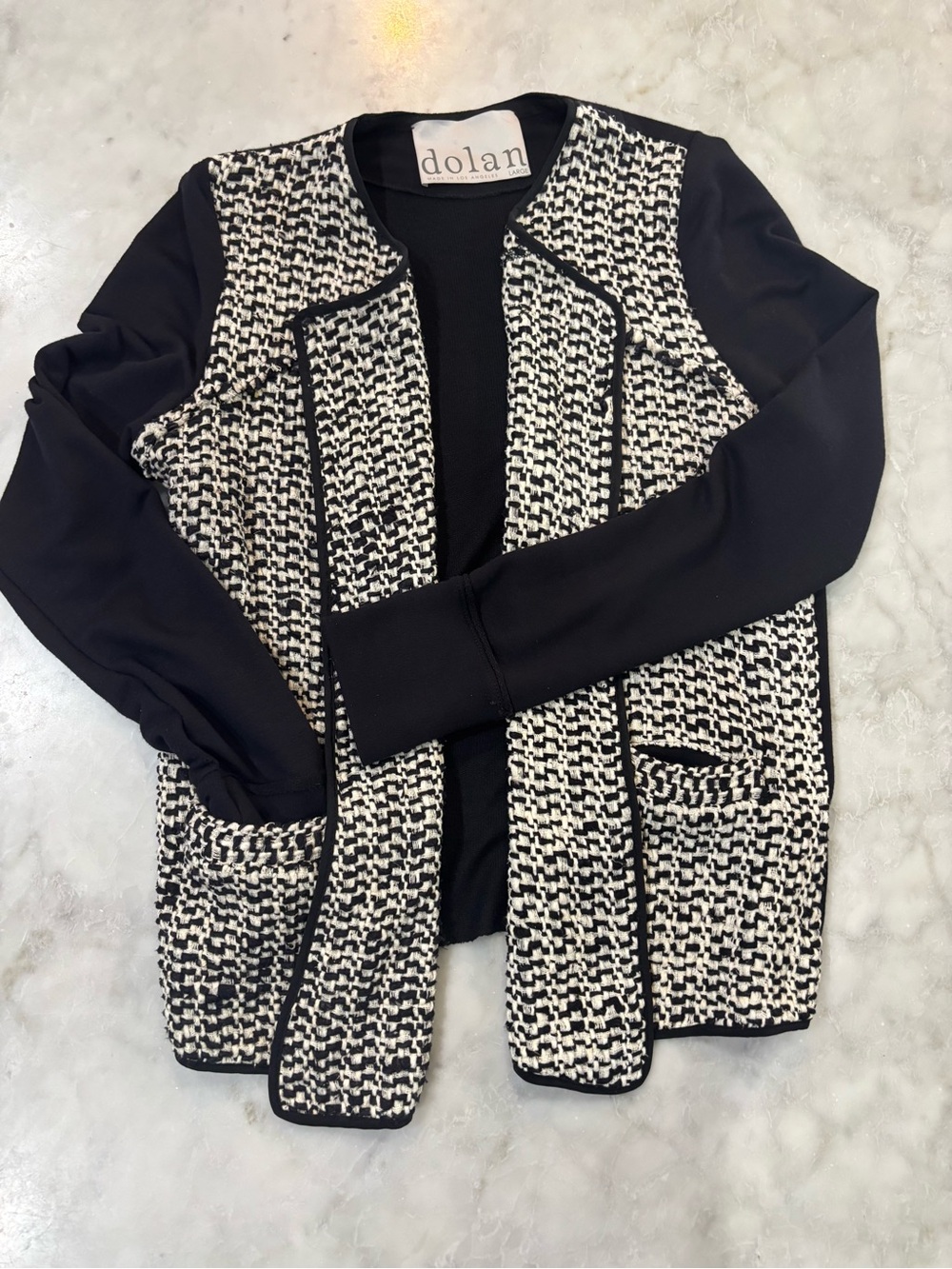 Dolan Women’s Large Silk Black & White Tweed Jacket Cardigan